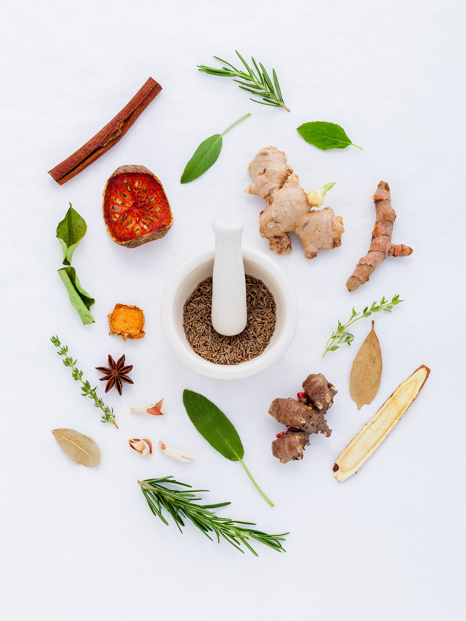 herbal remedies - ginger, cinnamon, anise, and others
