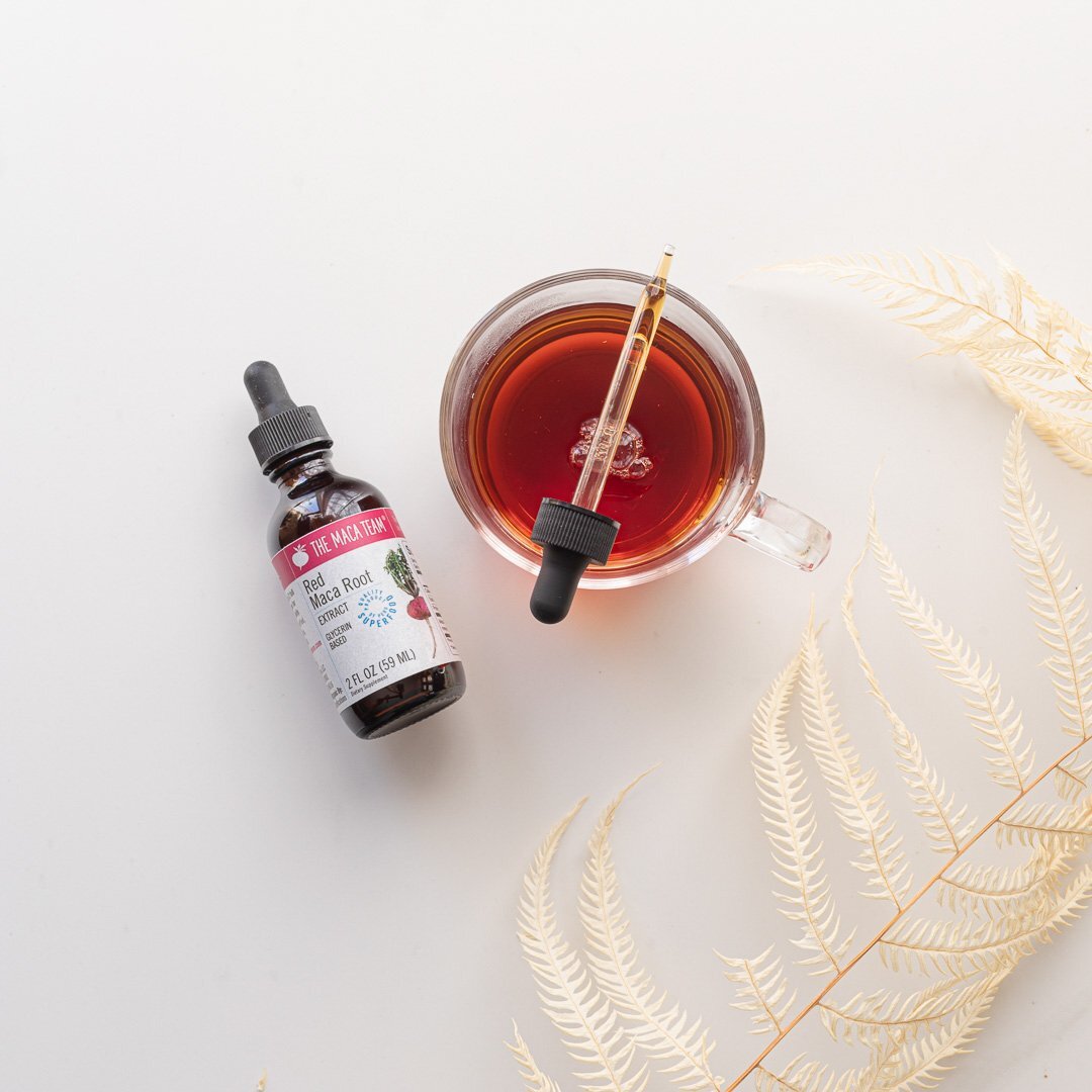 bottle of red maca liquid extract