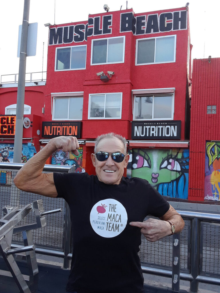 Ed Urbano wearing a The Maca Team shirt