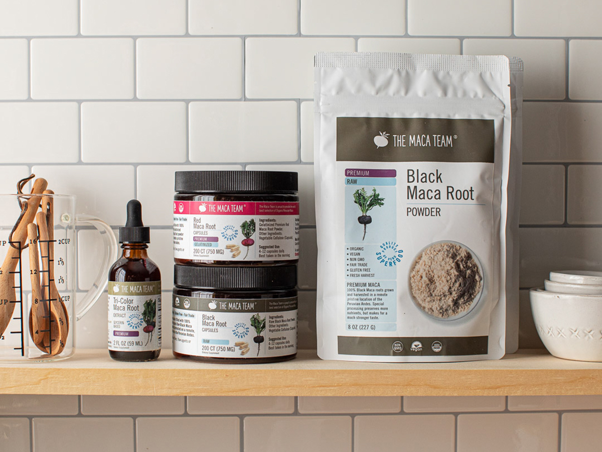 Maca powder, capsules, and extract formats