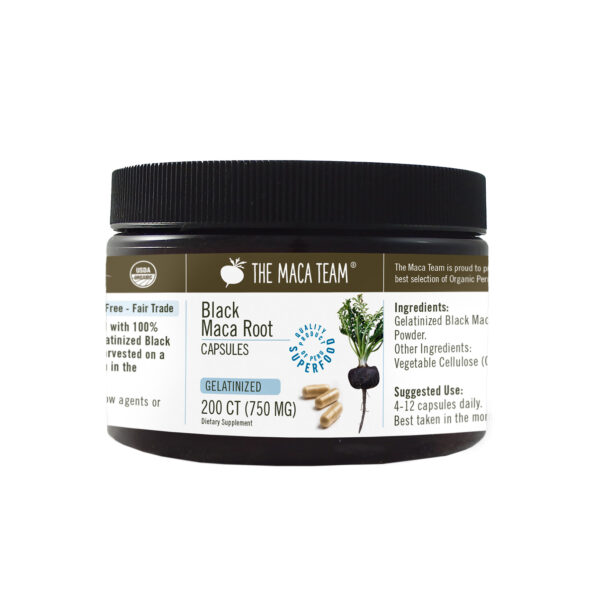 Organic Gelatinized Black Maca Capsules from The Maca Team Vegan 750mg 200ct