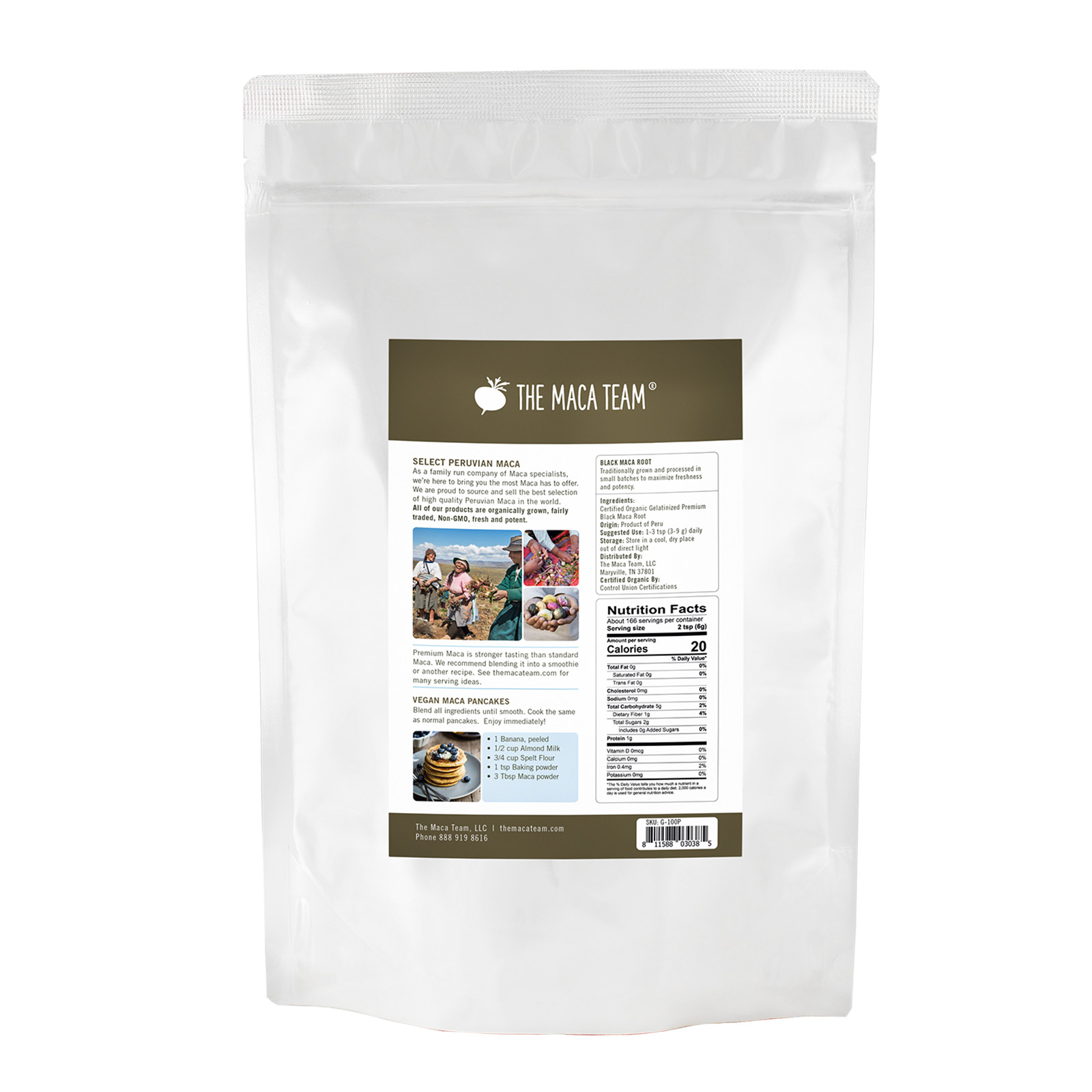 Organic Premium Gelatinized Black Maca Powder from The Maca Team 1kg - back