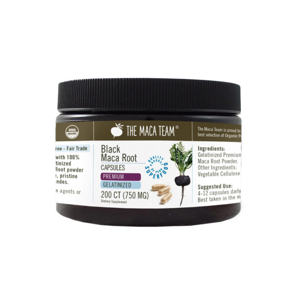 Organic Premium Gelatinized Black Maca Capsules from The Maca Team Vegan 750mg 200ct