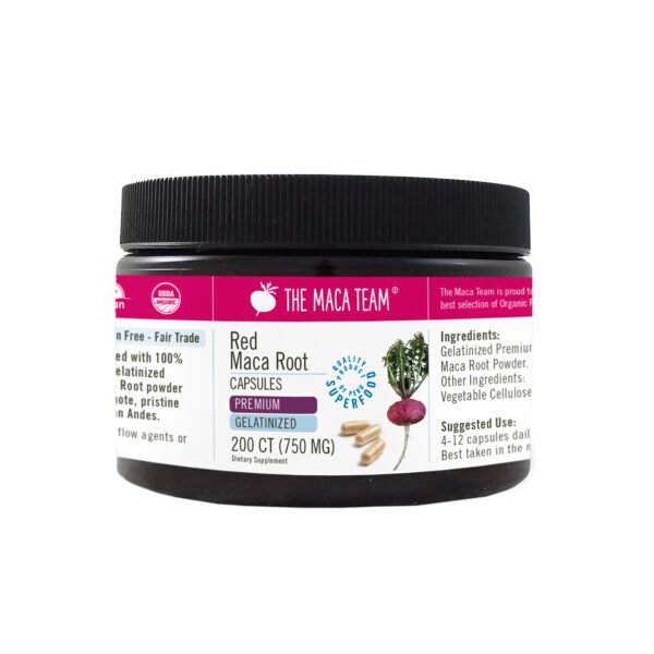 Organic Premium Gelatinized Red Maca Capsules from The Maca Team Vegan 750mg 200ct