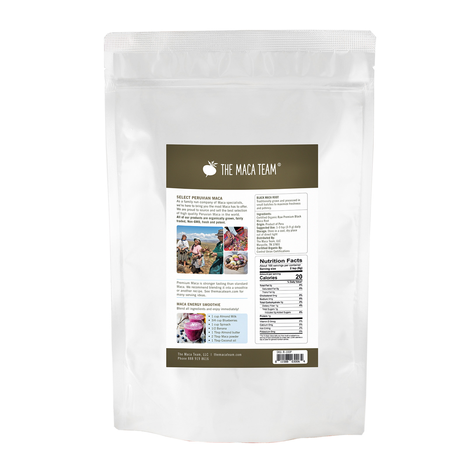 Organic Premium Raw Black Maca Powder from The Maca Team 1 kg - back