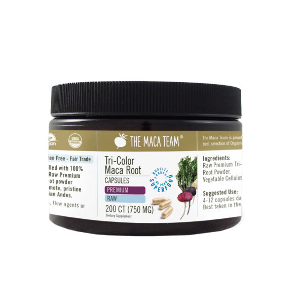 Organic Premium Raw Tri-Color Maca Capsules from The Maca vegan 750 mg 200ct