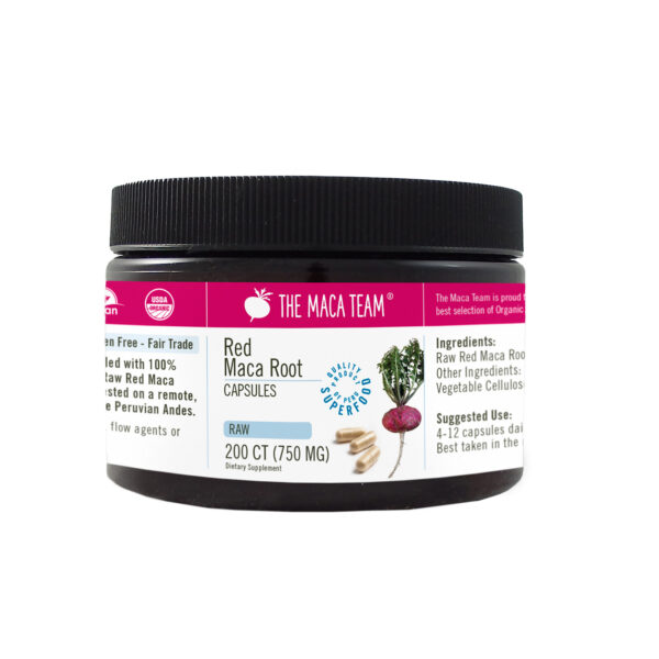 Organic Raw Red Maca Capsules from The Maca Team Vegan 750mg 200ct
