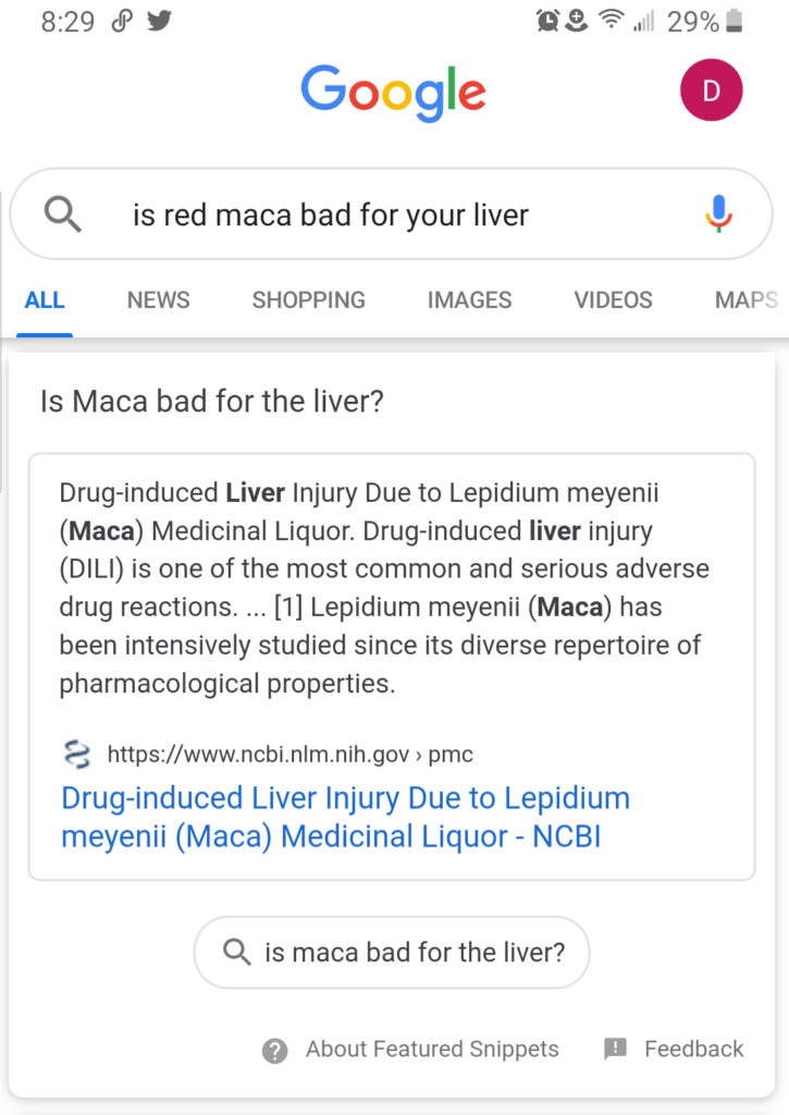 Published Maca Medicinal Liquor Liver Injury Case Report Screenshot of the published maca medicinal liquor liver injury case report