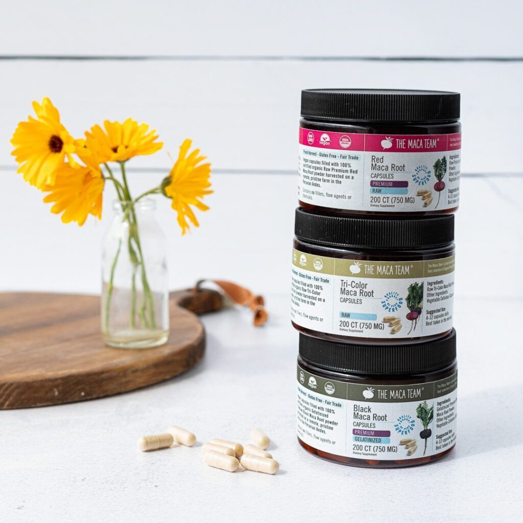 Raw maca capsules compared with gelatinized maca capsules