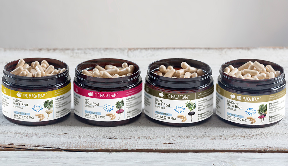 Organic Maca Capsules and Sampler Options Different organic maca capsules from The Maca Team