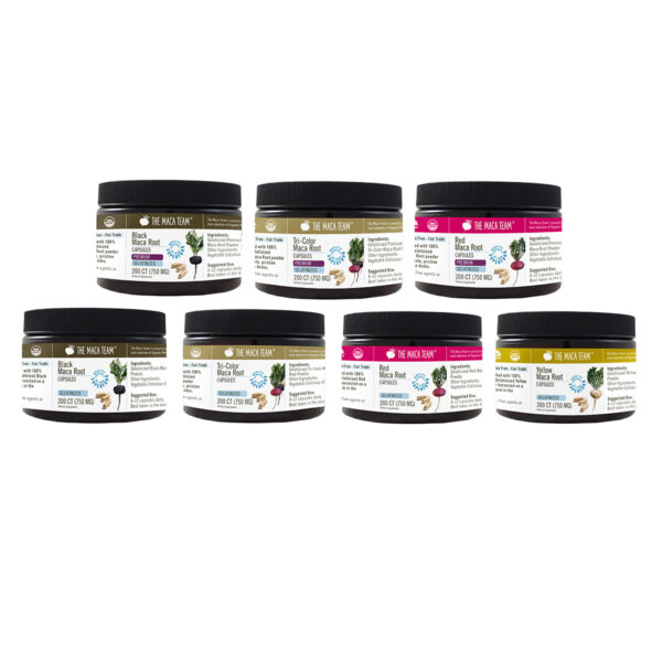 Organic Gelatinzied Maca Capsules Sampler Package Complete from The Maca Team
