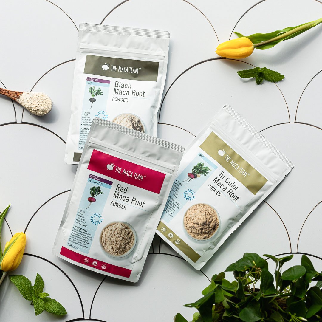 Organic Maca Sampler Packs Organic Peruvian maca powders in different colors