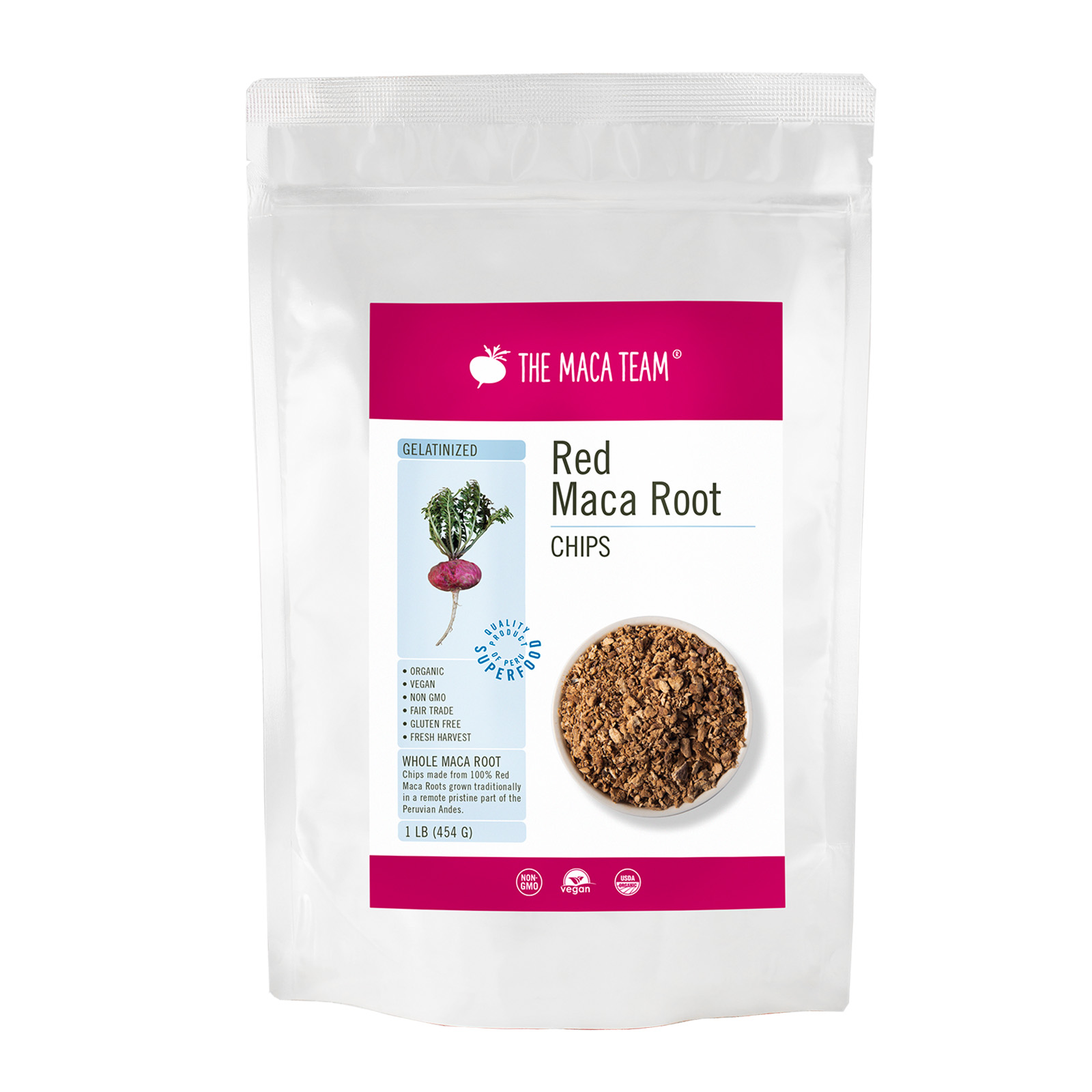 Organic Gelatinized Red Maca Chips from The Maca Team 1 lb