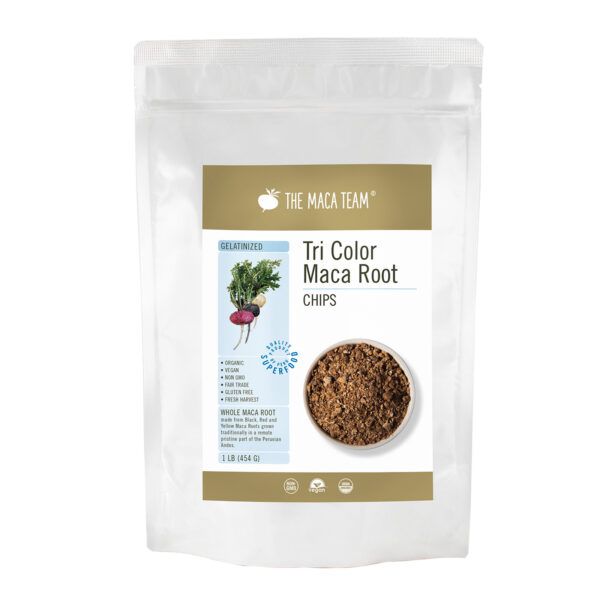 Organic Gelatinized Tri-Color Maca Chips from The Maca Team 1 lb
