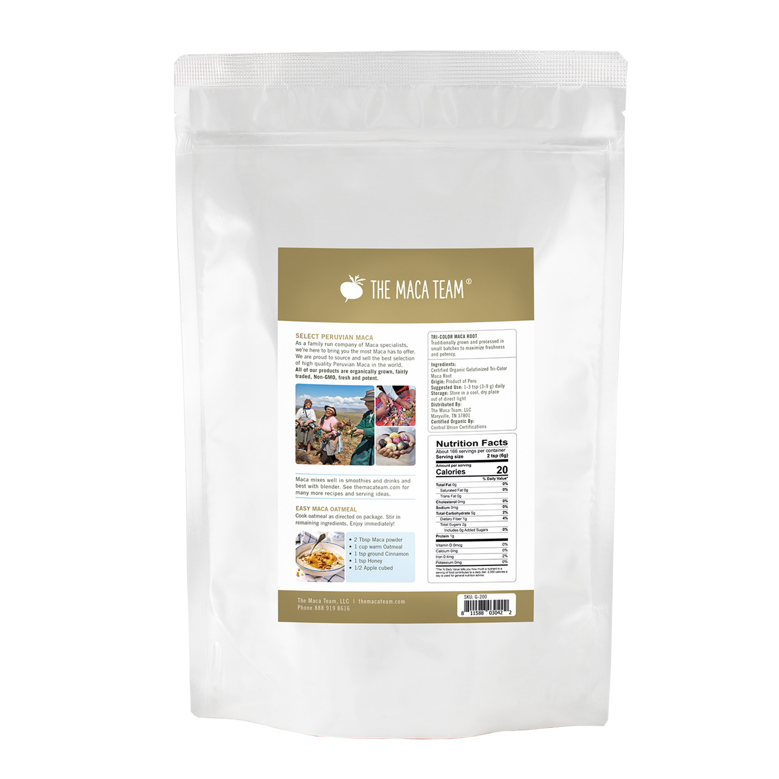 Organic Gelatinized Tri Color Maca Powder from The Maca Team 1 kg back