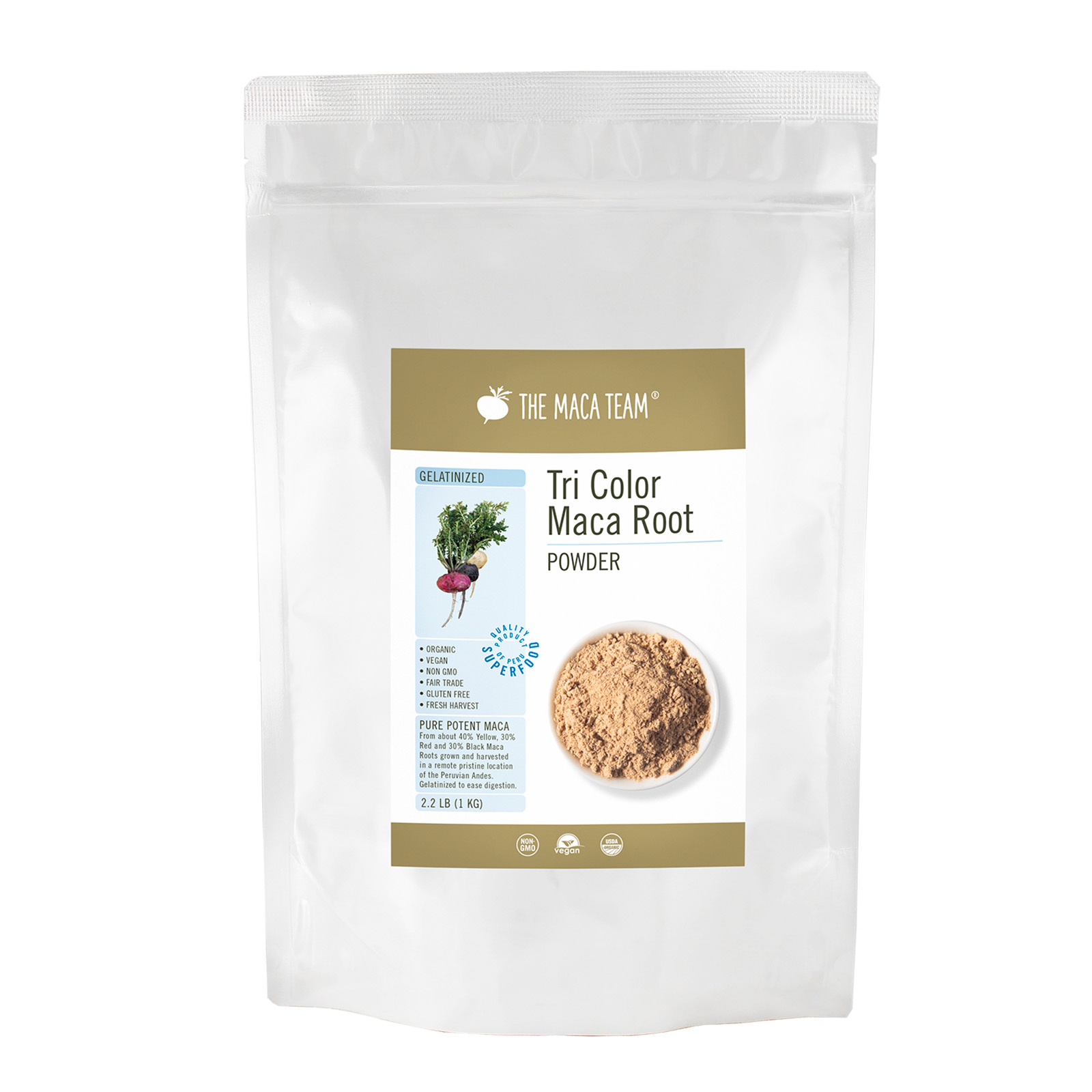 Organic Gelatinized Tri Color Maca Powder from The Maca Team 1 kg