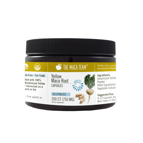Organic Gelatinized Yellow Maca Capsules from The Maca Team Vegan 750mg 200ct