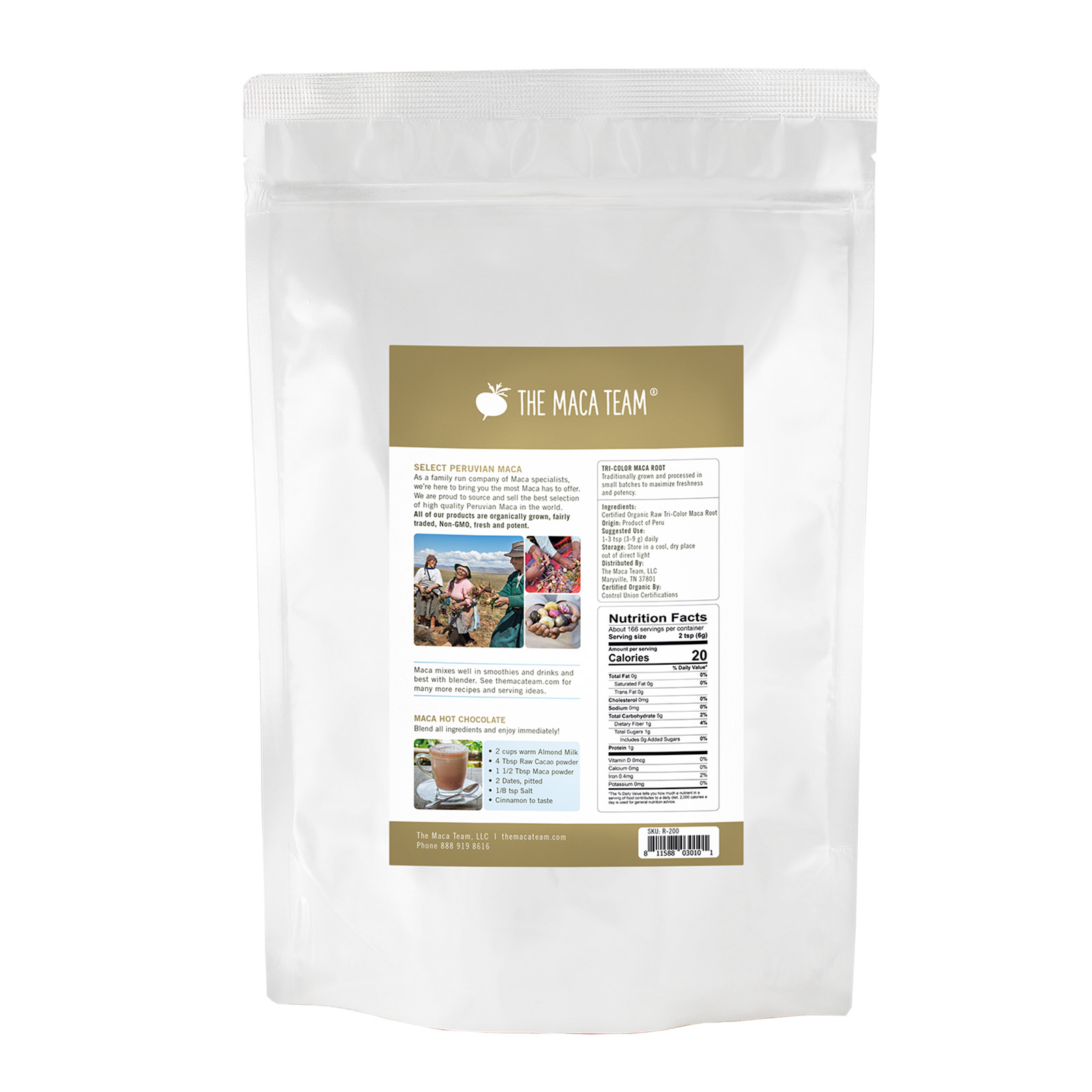 Organic Raw Tail Color Maca Powder from The Maca Team 1 KG - Back