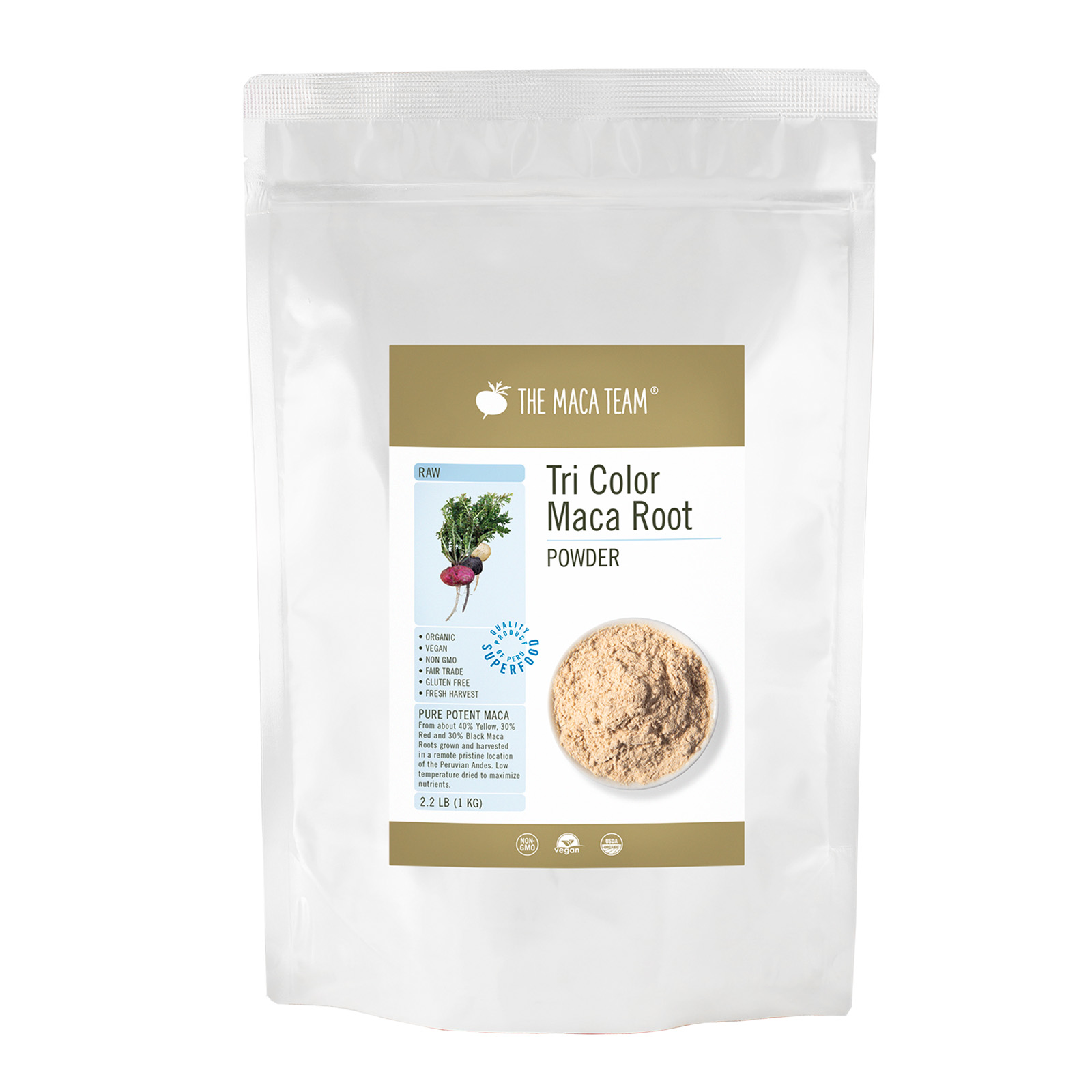 Organic Raw Tail Color Maca Powder from The Maca Team 1 KG