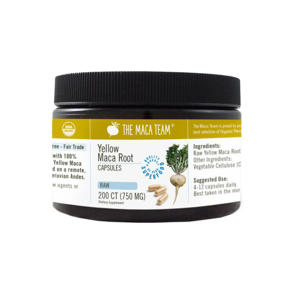 Organic Raw Yellow Maca Capsules from The Maca Team - Vegan - 750 mg - 200 ct