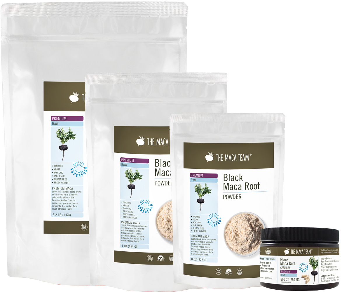 Premium Raw Black Maca Powder and Capsules Premium Raw Black Maca powder and capsules