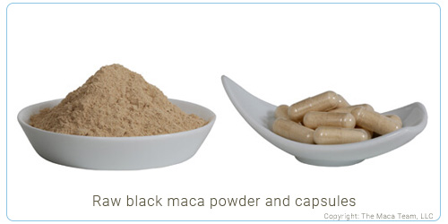 Raw Black Maca Powder and Capsules Raw black maca powder and capsules