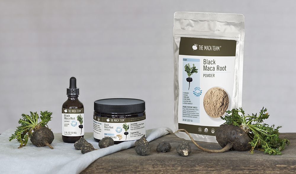 Raw Black Maca Products Raw black maca roots powder capsules and extract from The Maca Team