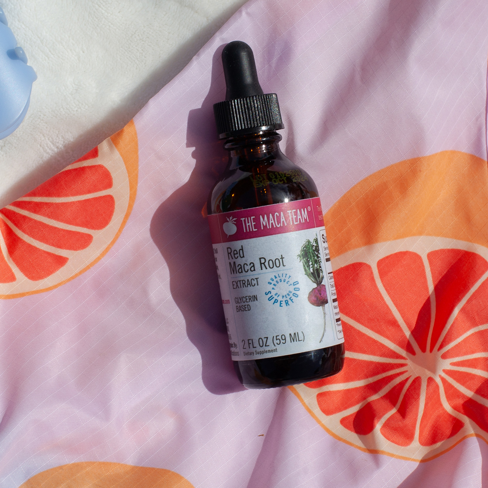 Red Maca Extract from The Maca Team in a portable dropper bottle