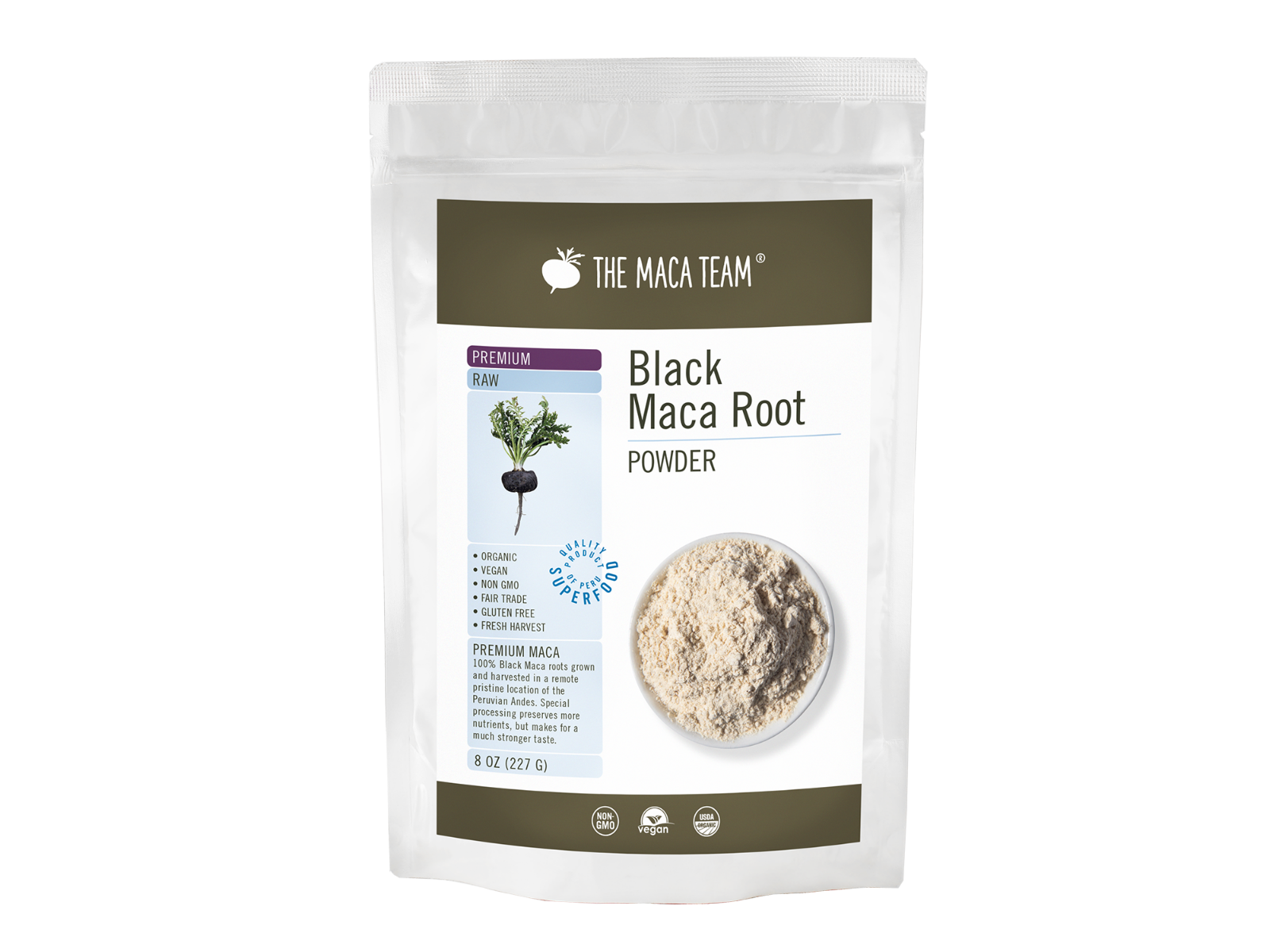 Organic premium raw black maca powder - shop themacateam.com.
